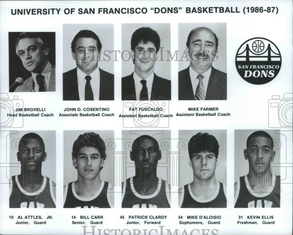 1986 University of San Francisco &quot;Dons&quot; Basketball pose individually - Historic Images