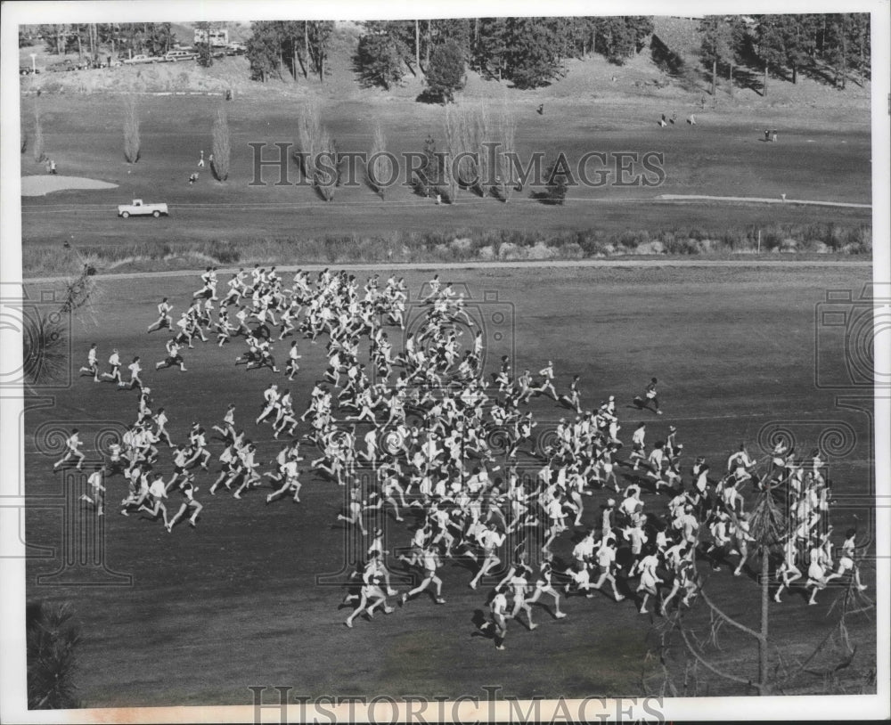 1977 Press Photo Cross Country Runners Starting Off At Hangman Valley- Historic Images