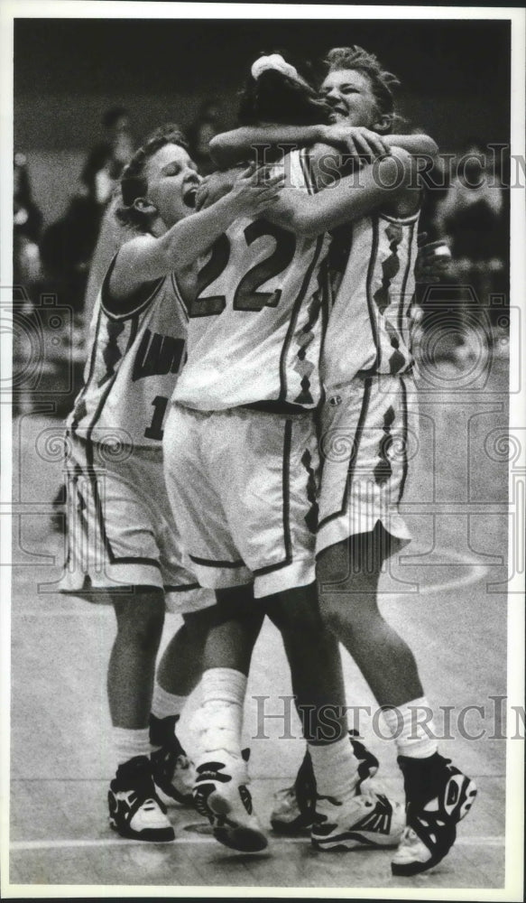1994 Press Photo Kristin Hepton of Central Valley is hugged by teammates-Historic Images