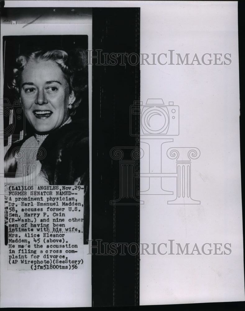 1956 Wire Photo Alice Eleanor Madden wife of Dr Earl Emanuel Madden - spw00016 - Historic Images