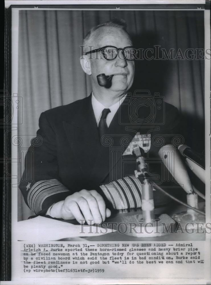 1959 Wire Photo Admiral Arleigh A Burke at the Pentagon for questioning - Historic Images