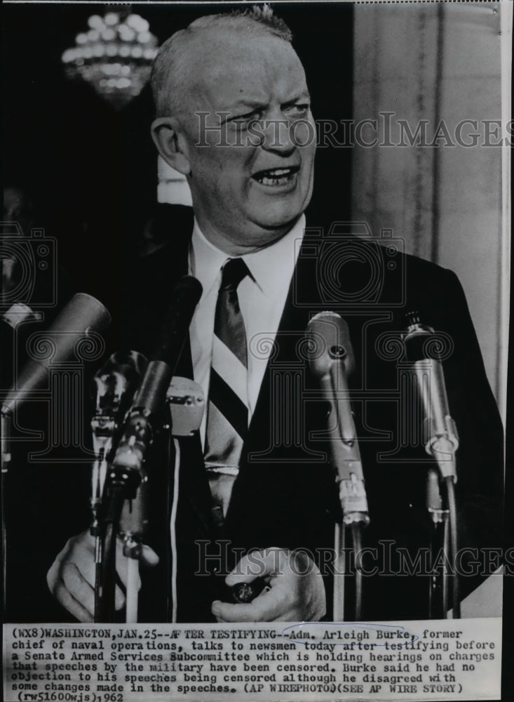 1962 Wire Photo Adm Arleigh Burke former chief of naval operations  - Historic Images