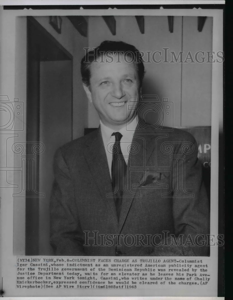 1963 Wire Photo Igor Cassini, charged of being unregistered publicity agent - Historic Images