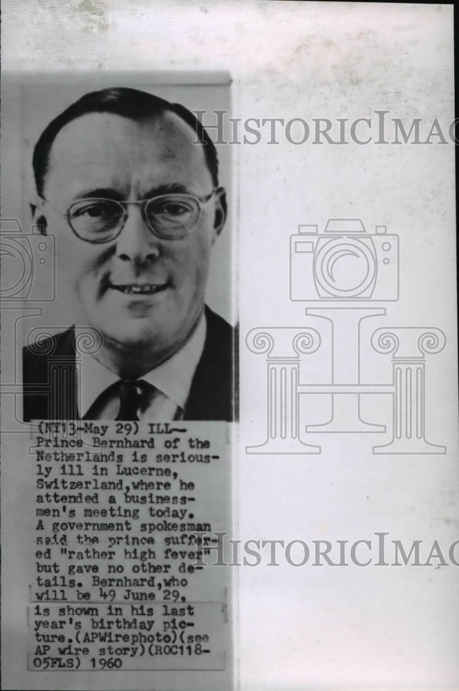 1960 Wire Photo Prince Bernhard of the Netherlands  - Historic Images