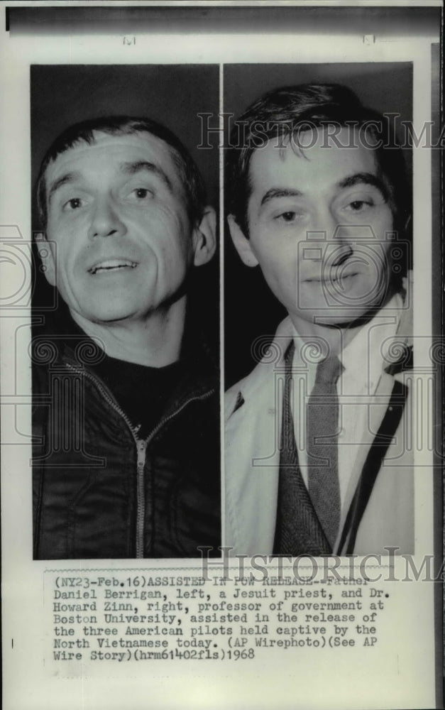 1968 Wire Photo Fr Daniel Berrigan a Jesuit priest and Dr Howard Zinn - Historic Images