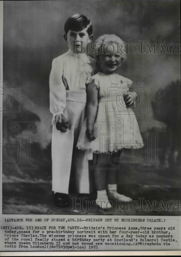 1953 Wire Photo Britain&#39;s Princess Anne and Prince Charles  - Historic Images