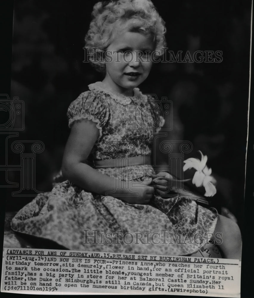 1954 Wire Photo Princess Anne of England on her fourth birthday  - Historic Images