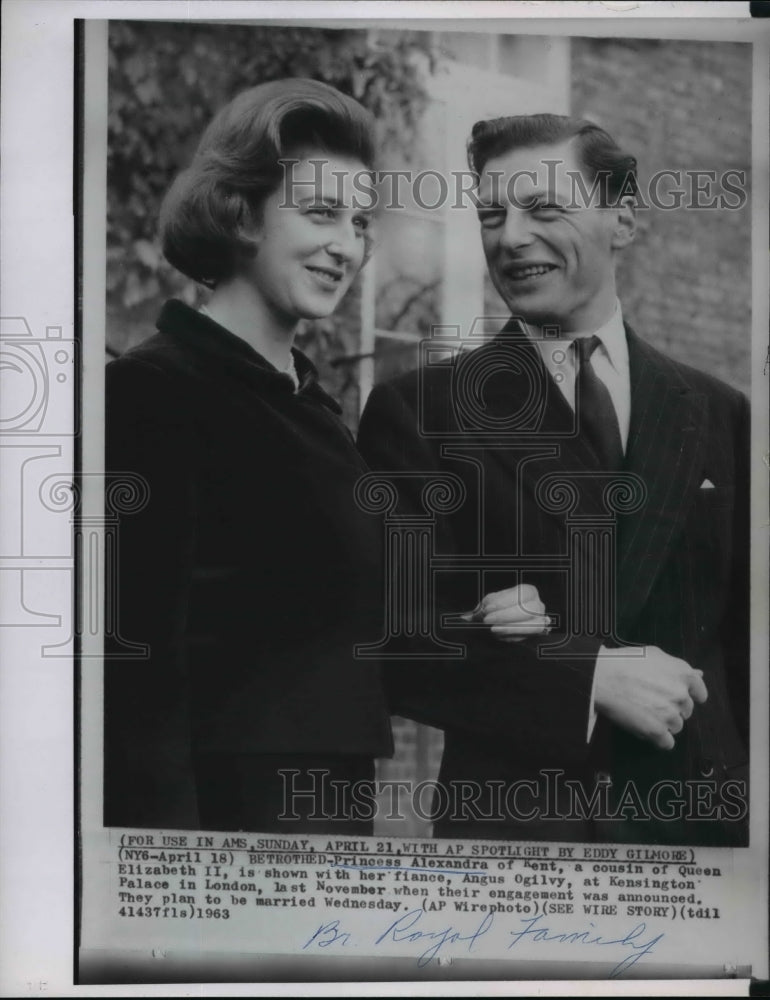 1963 Wire Photo Princess Alexandra of Kent with fiance Angus Ogilvy - spw00219 - Historic Images