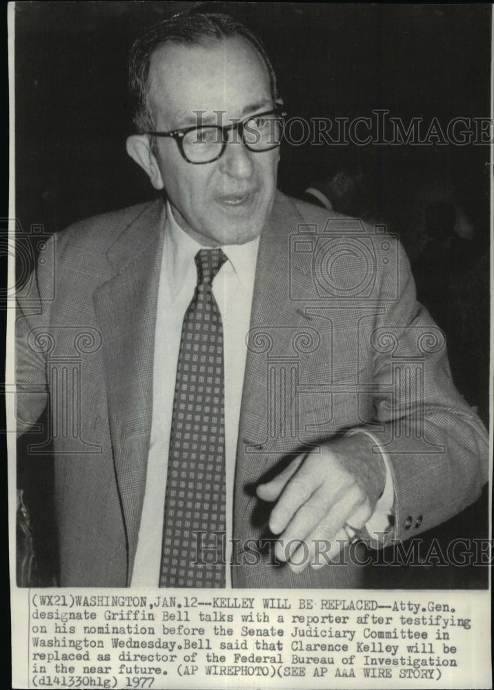 1977 Wire Photo Attorney General Griffin Bell testifies before the Senate - Historic Images