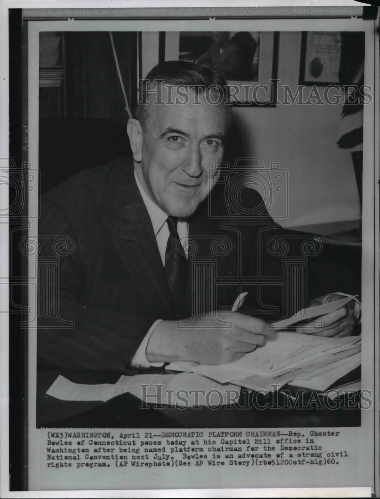 1960 Wire Photo Chester Bowles was named Democratic Convention Platform head - Historic Images