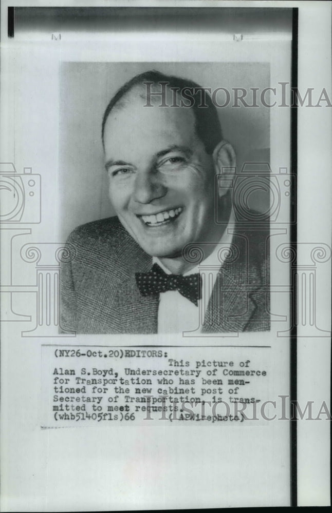 1966 Wire Photo Alan Boyd, Transportation executive smiles as he poses - Historic Images