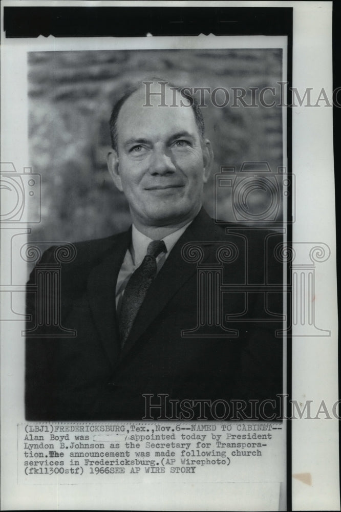 1966 Wire Photo Alan Boyd was named as Transportation head by Pres. Johnson-Historic Images