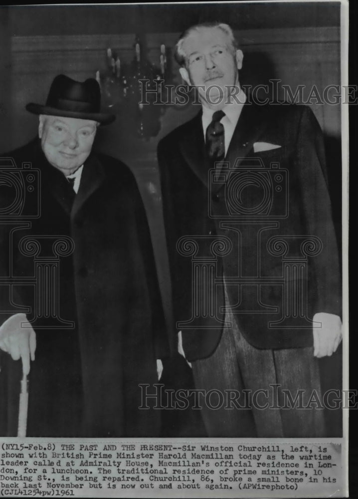 1961 Wire Photo Sir Harold Macmillan invites Sir Churchill for a luncheon - Historic Images