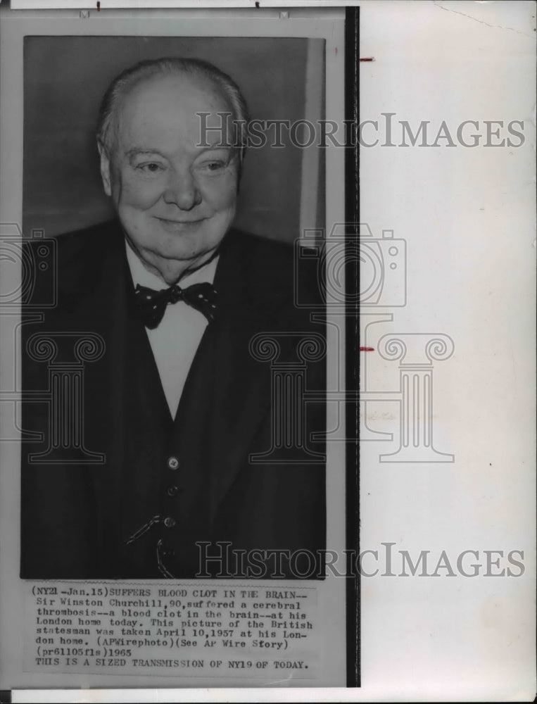 1965 Wire Photo Winston Churchill shown on his 1957 photo, suffers blood clot - Historic Images