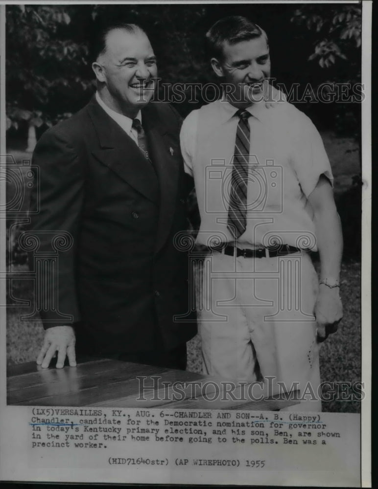 1955 Wire Photo A.B. Chandler, democratic nominee for governor, poses with son - Historic Images