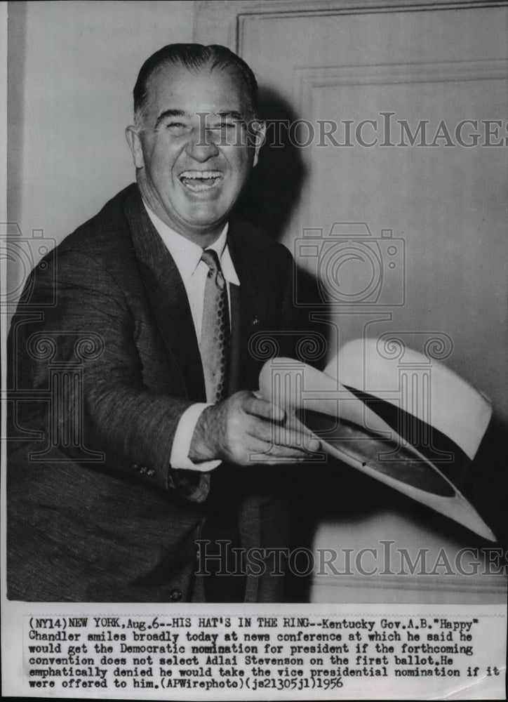 1956 Wire Photo Gov. A.B. Chandler of Kentucky smiles during a press conference - Historic Images