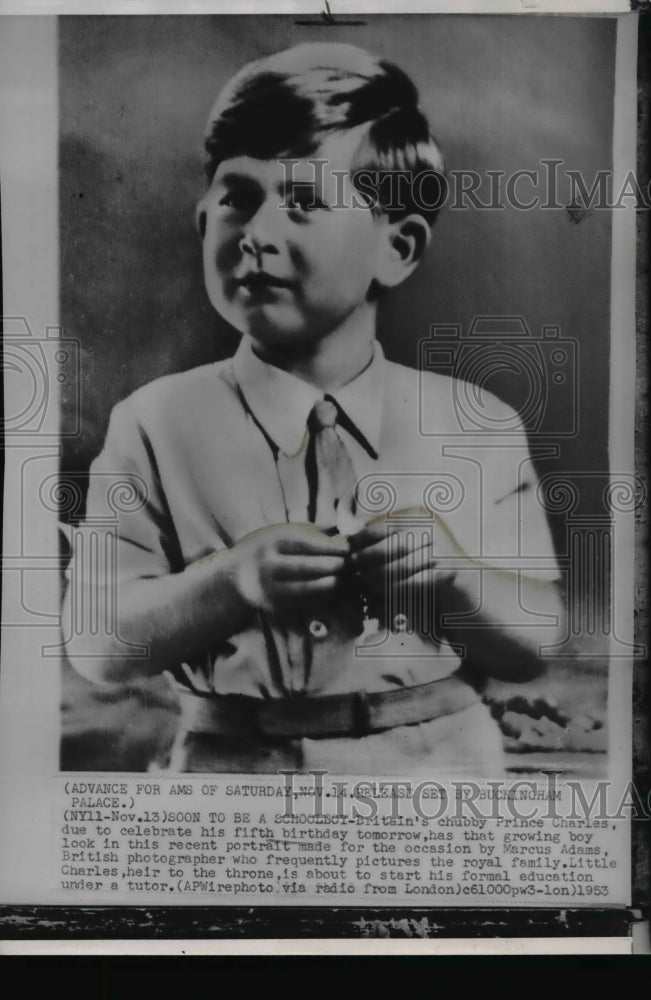 1953 Press Photo Prince Charles of Britain poses for his fifth birthday portrait - Historic Images