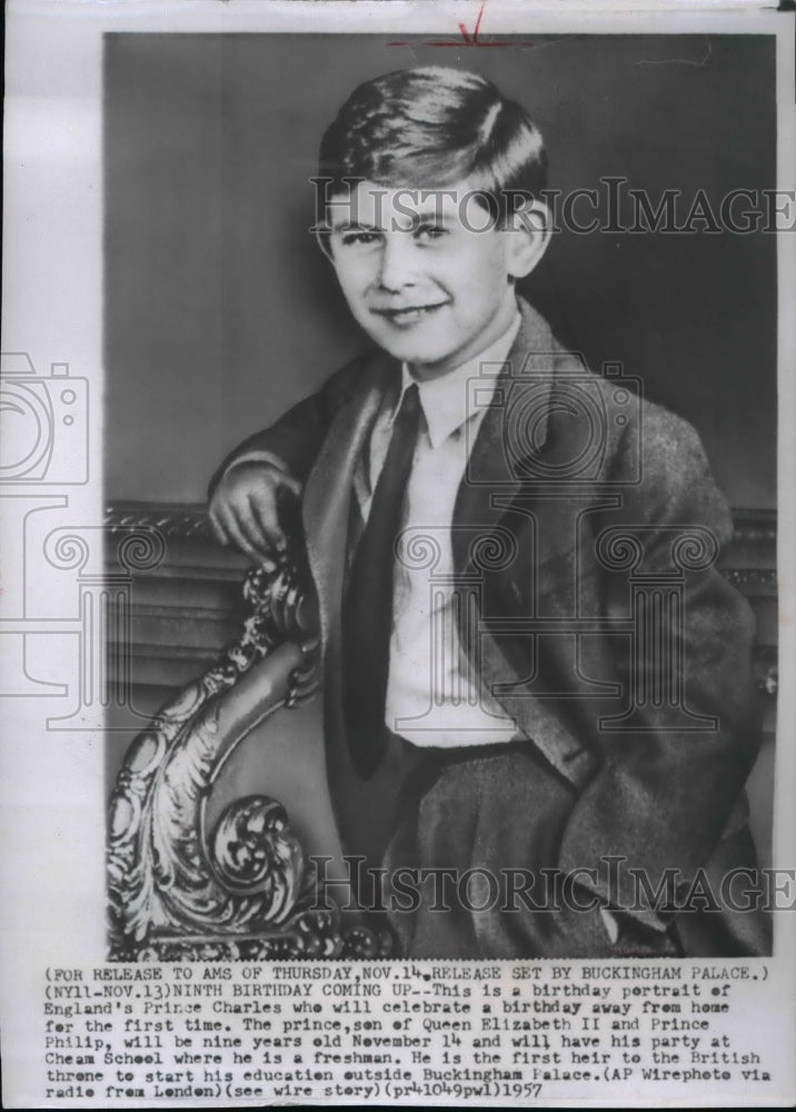 1957 Wire Photo Prince Charles of England poses for his ninth birthday-Historic Images