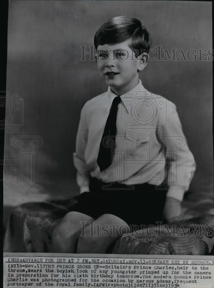 1954 Wire Photo Britain&#39;s Prince Charles smiles for his sixth birthday portrait - Historic Images