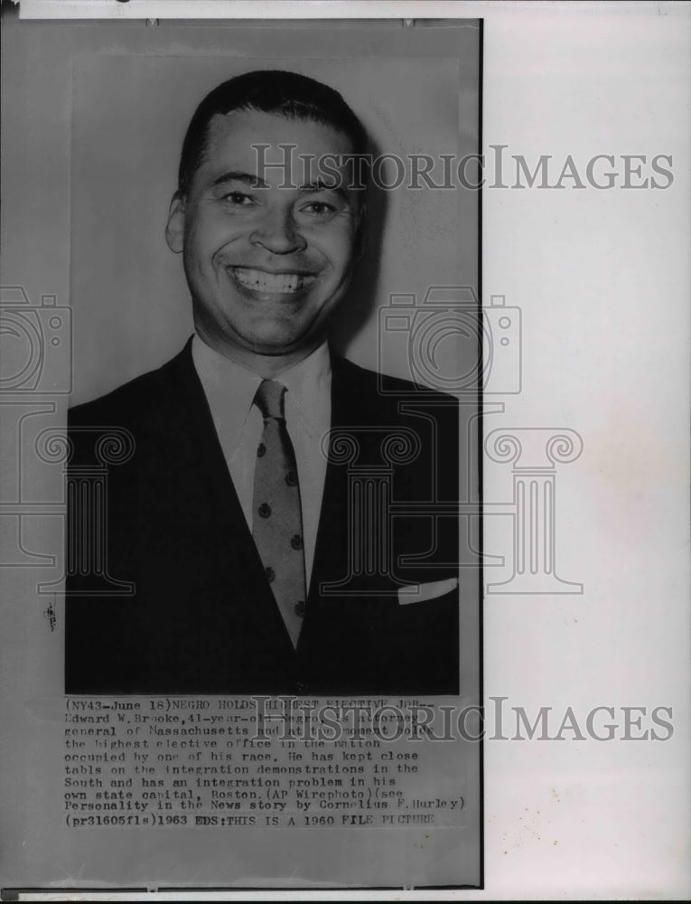 1963 Wire Photo Edward Brooke holds highest elective office in Massachusetts - Historic Images