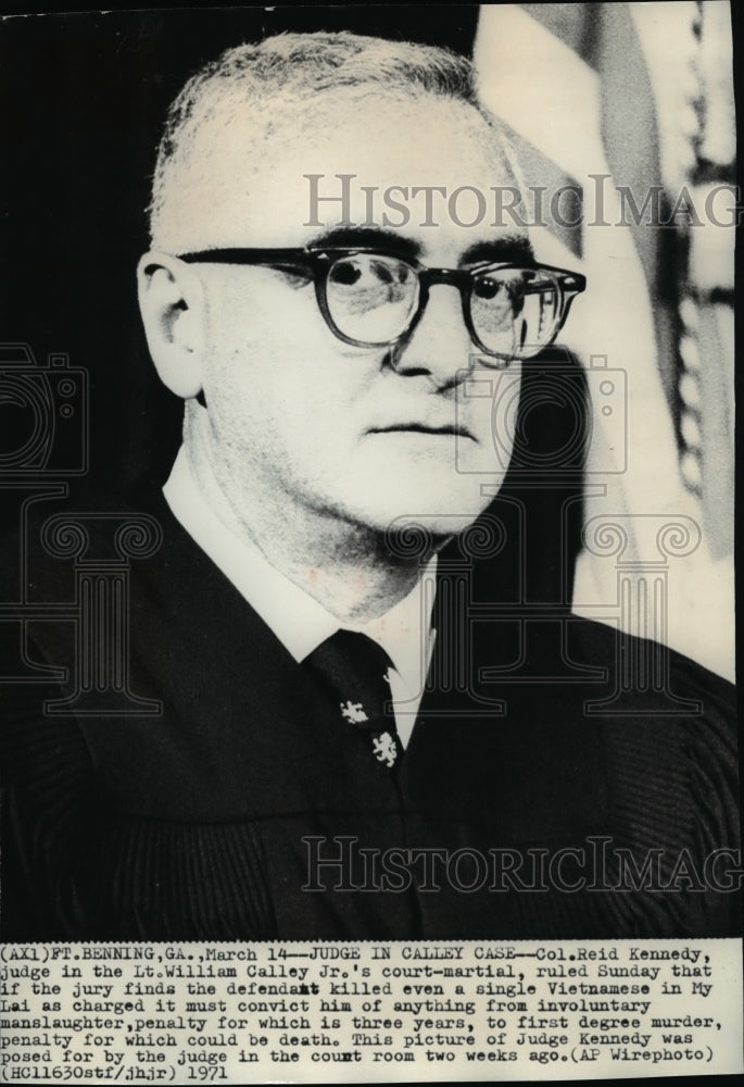 1971 Wire Photo Col. Reid Kennedy, Judge in the Lt. William Calley case - Historic Images