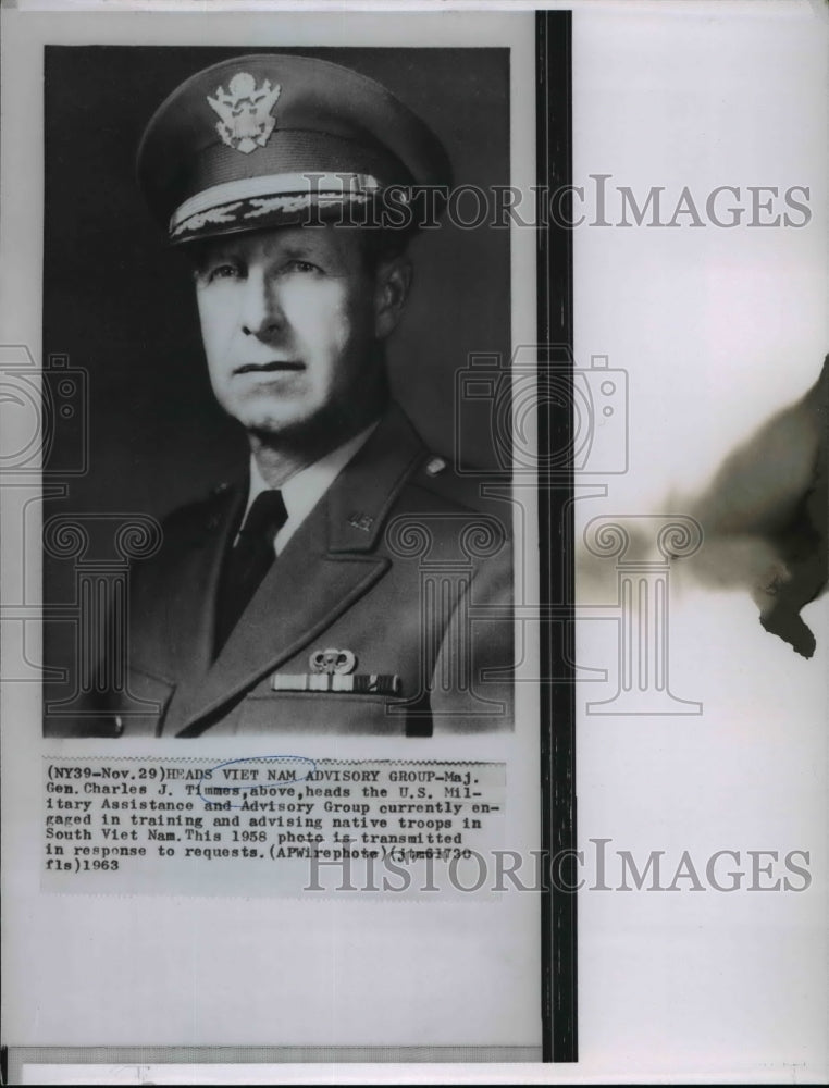 1963 Wire Photo Major General Charles Timmes heads the Vietnam Advisory Group - Historic Images