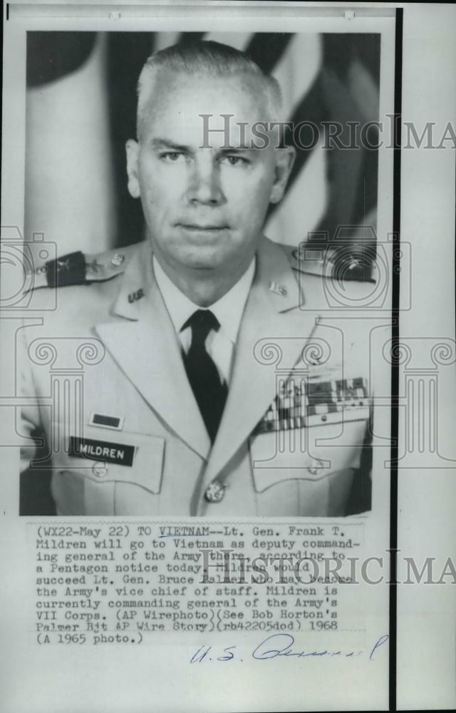 1965 Wire Photo Lt. Gen. Frank T. Mildren will head the U.S. Army in Vietnam - Historic Images