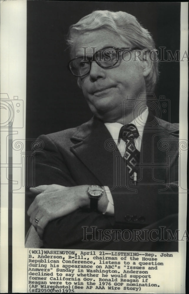 1975 Wire Photo Rep. John B. Anderson appears on the ABC&#39;s Issues and Answers - Historic Images