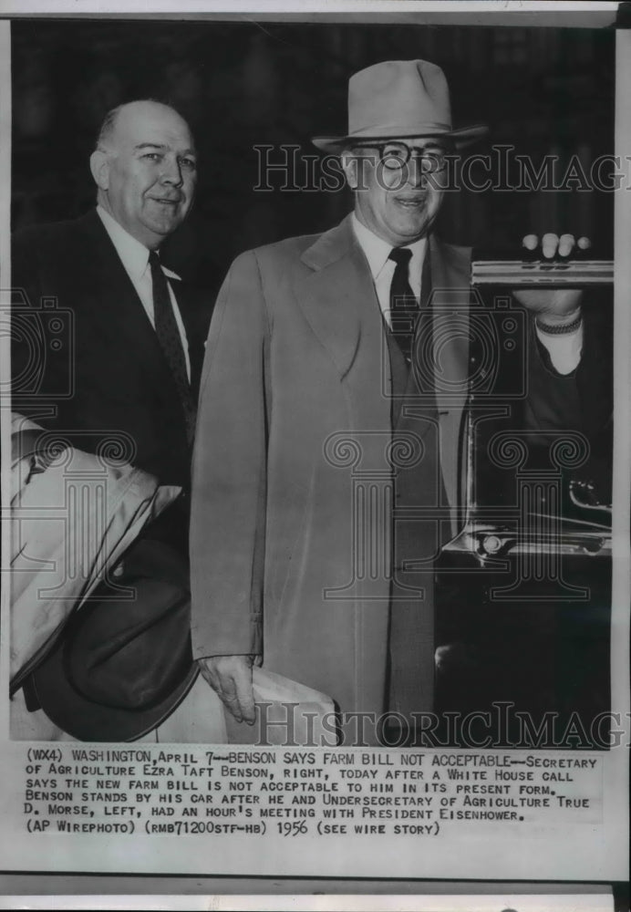 1956 Wire Photo Ezra Benson, D. Morse appear after meeting with Pres.Eisenhower - Historic Images