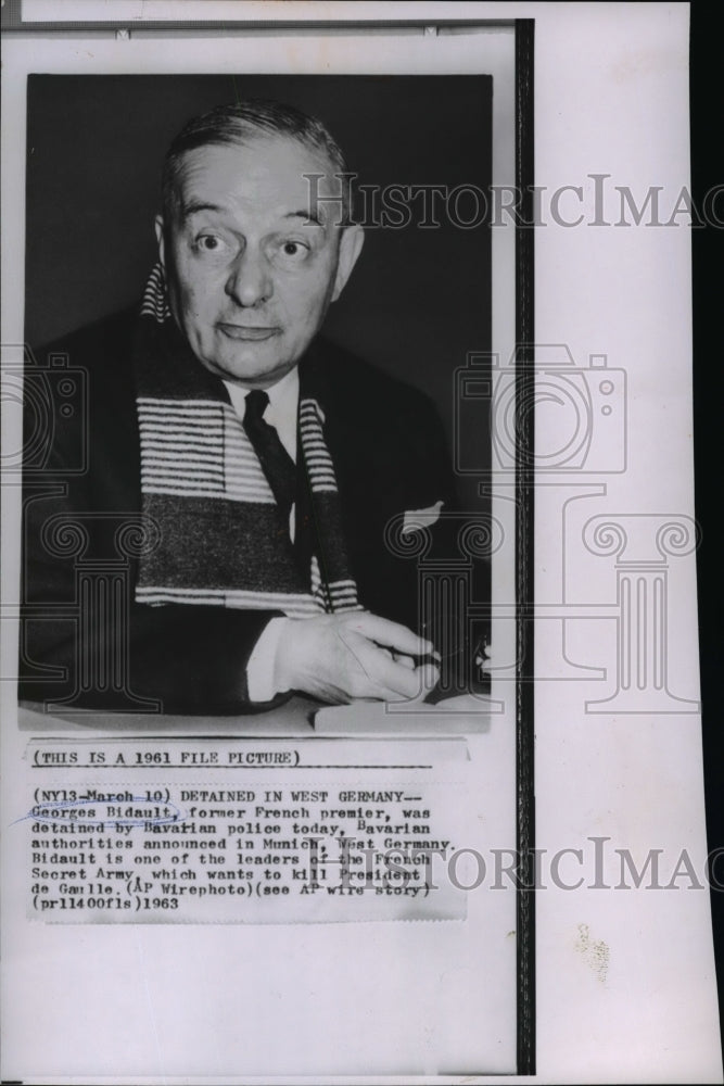 1963 Wire Photo Georges Bidault, ex premier, was arrested by the French Police - Historic Images