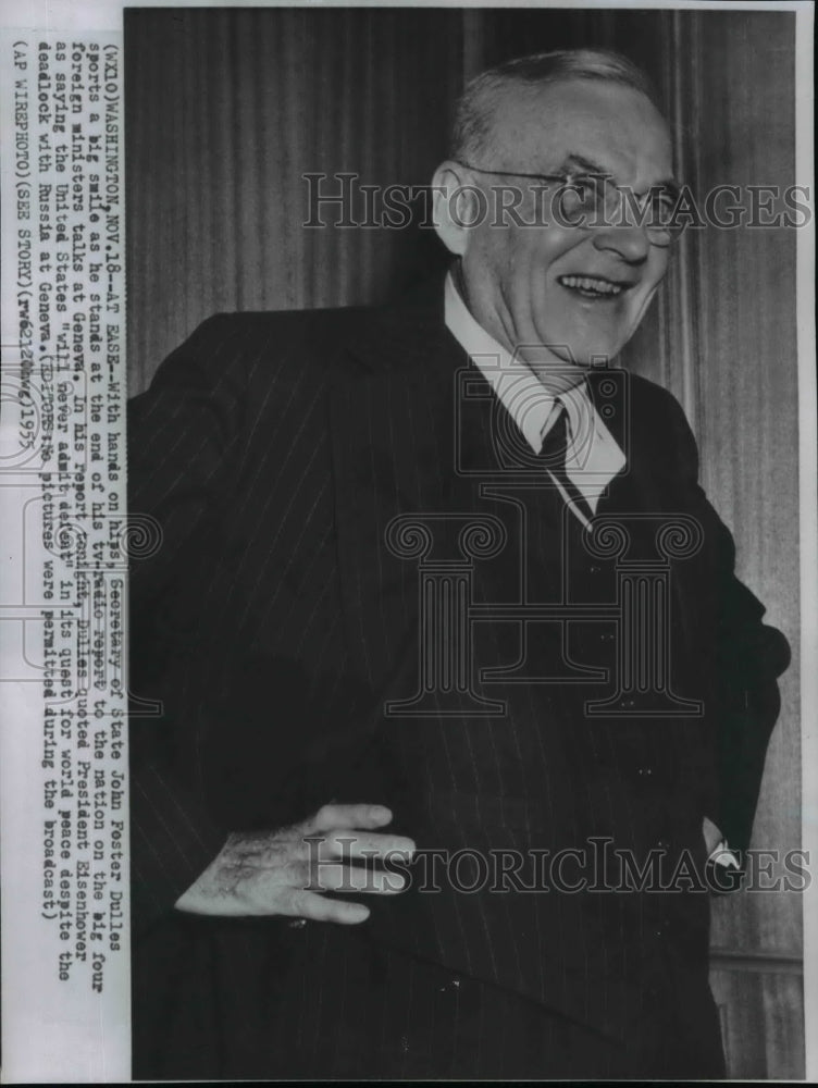 1955 Wire Photo Secretary of State John Foster Dulles at Geneva - spw00657-Historic Images