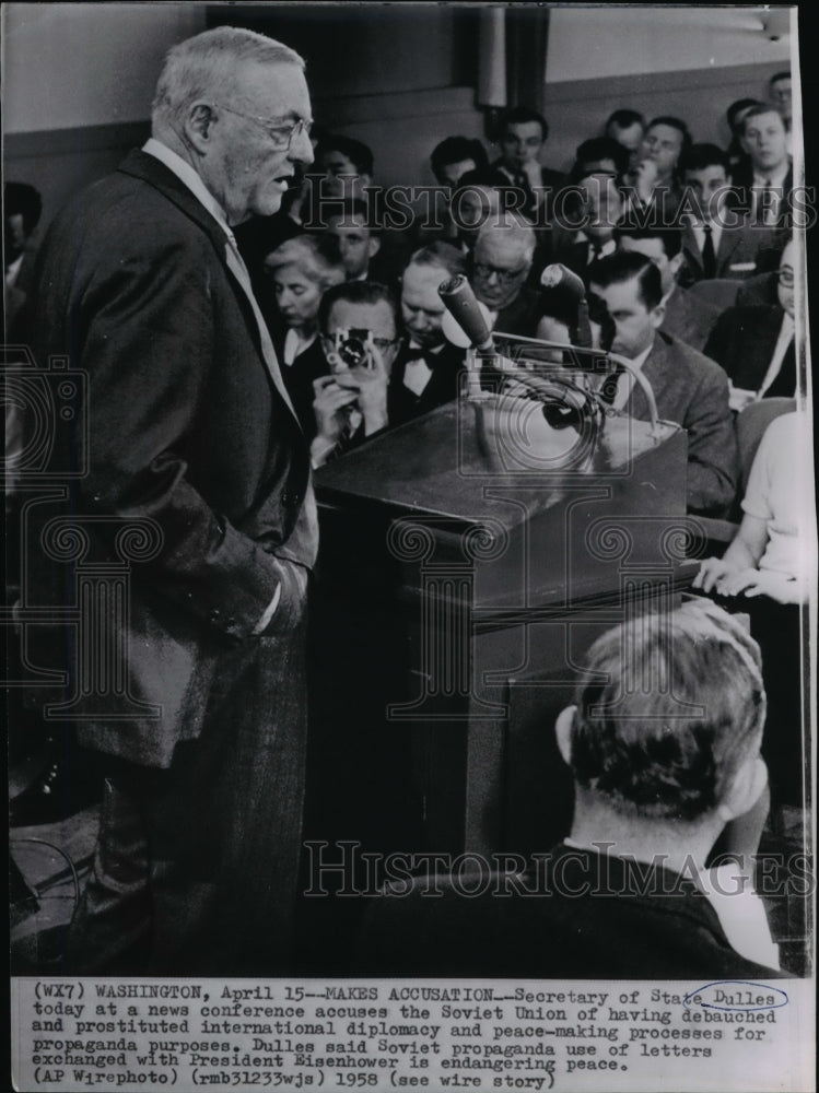 1958 Wire Photo Secretary of State Dulles at a news conference - spw00662-Historic Images