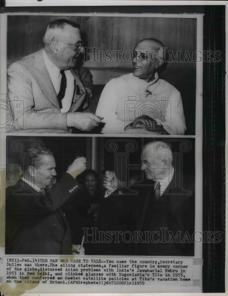 1959 Wire Photo Secretary of State Dulles with Jawaharlal Nehru and Tito-Historic Images