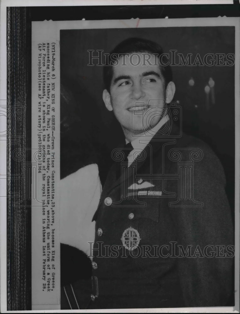 1964 Wire Photo Crown Prince Constantine becomes King of Greece  - Historic Images