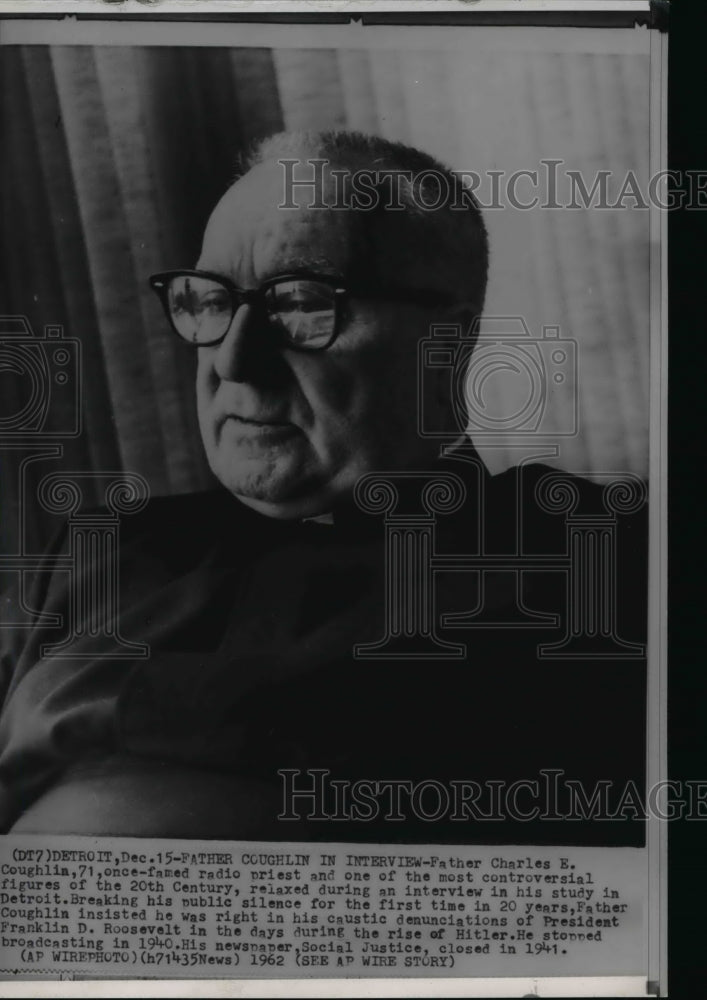 1962 Wire Photo Father Charles E Coughlin during an interview in his study-Historic Images