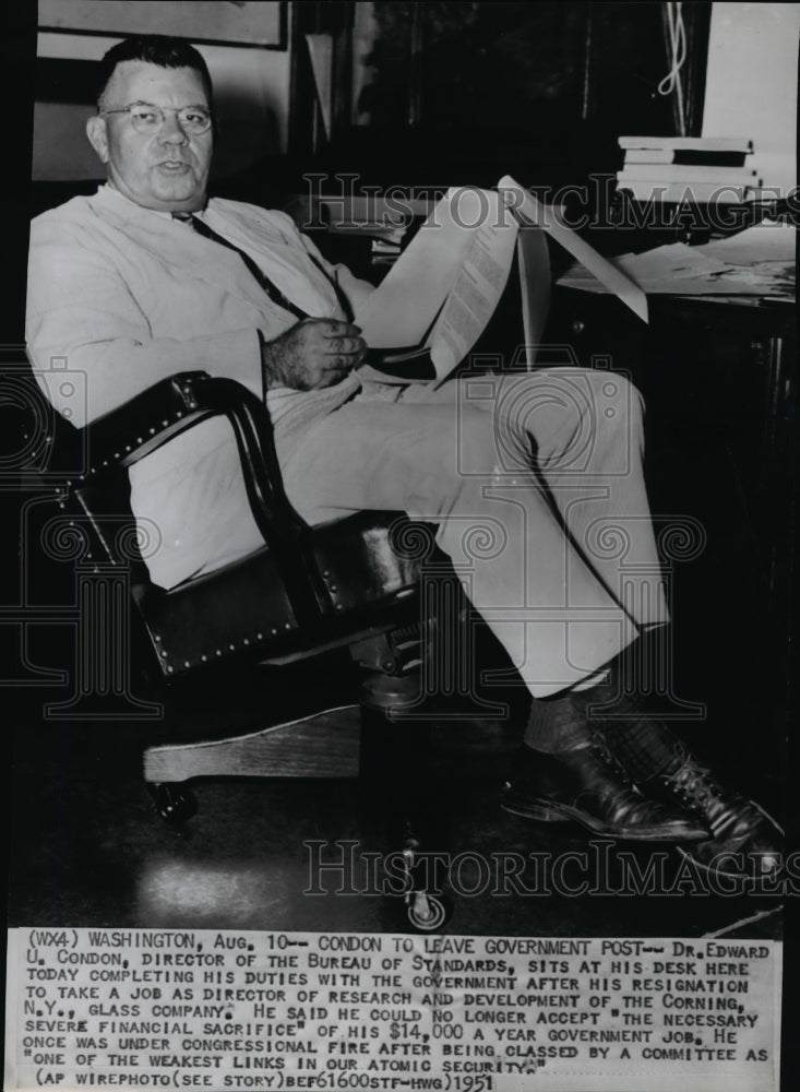 1951 Wire Photo Dr Edward U Condon Director of the Bureau of Standards - Historic Images