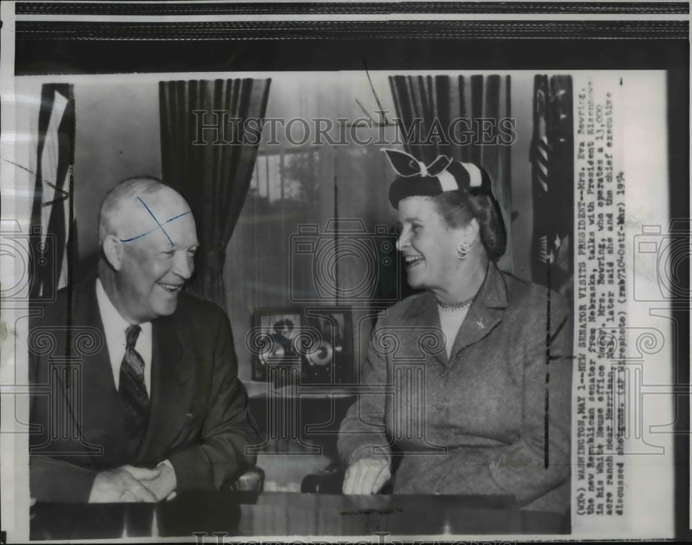 1954 Wire Photo Senator Eva Bowring jokes with President Eisenhower - spw00813-Historic Images