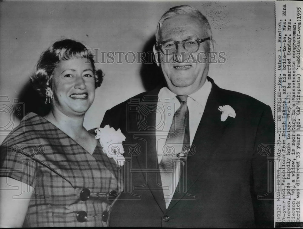 1955 Wire Photo Rep Usher L Burdick and bride-to-be Edna Sierson - spw00839-Historic Images