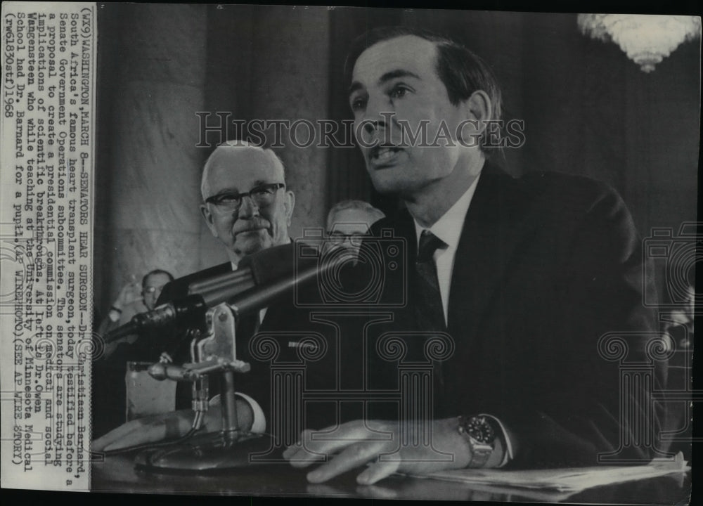 1968 Wire Photo Dr Bernard testifies before a Sen. Gov&#39;t Operation subcommittee-Historic Images