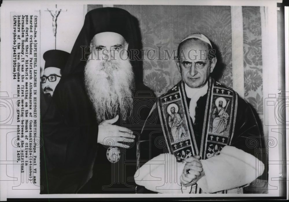 1964 Wire Photo Pope Paul VI and Orthodox Patriarch Athenagoras ...