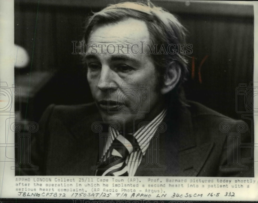 1974 Wire Photo Prof Barnard shortly after implanted second heart to patient - Historic Images