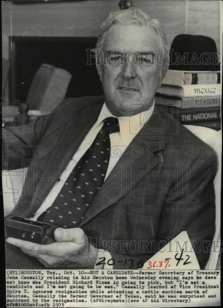 1974 Wire Photo Former Secretary of Treasury John Connally in his Houston home - Historic Images