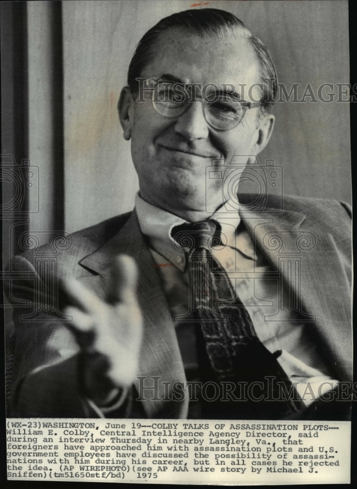 1975 Wire Photo William Colby interviewed by foreigners near Langley, Virginia.-Historic Images