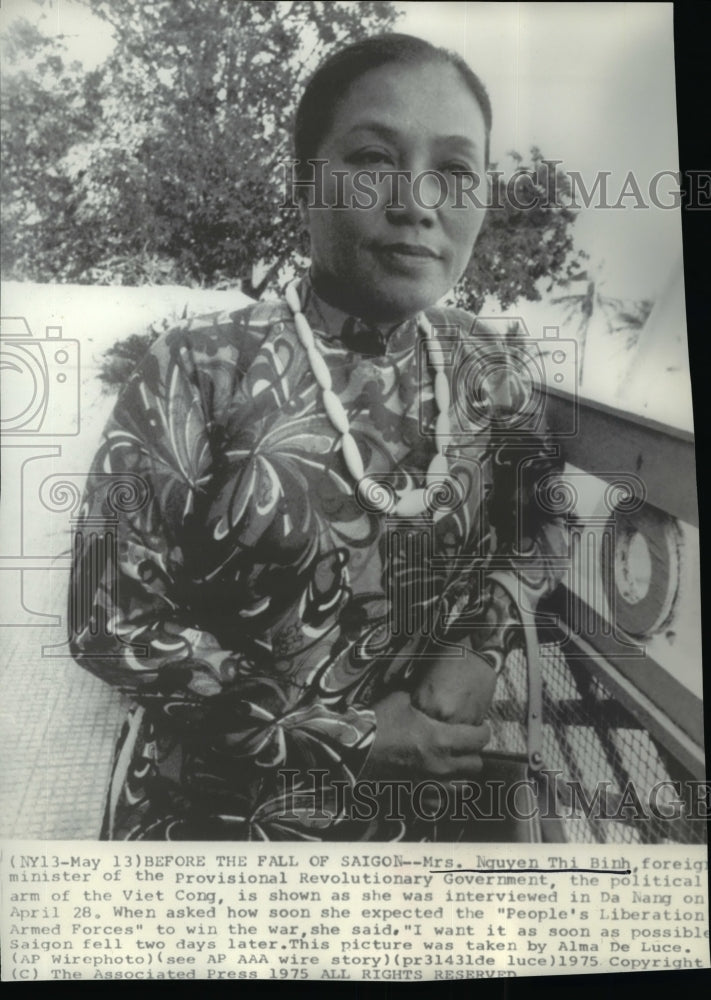 1975 Press Photo Mrs. Nguyen Thi Bihn interviewed in Da Nang, Vietnam - spw01196- Historic Images