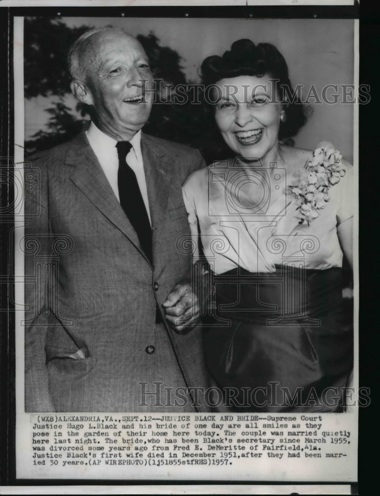 1957 Press Photo Supreme Court Justice Hugo L. Black and his bride at their home- Historic Images