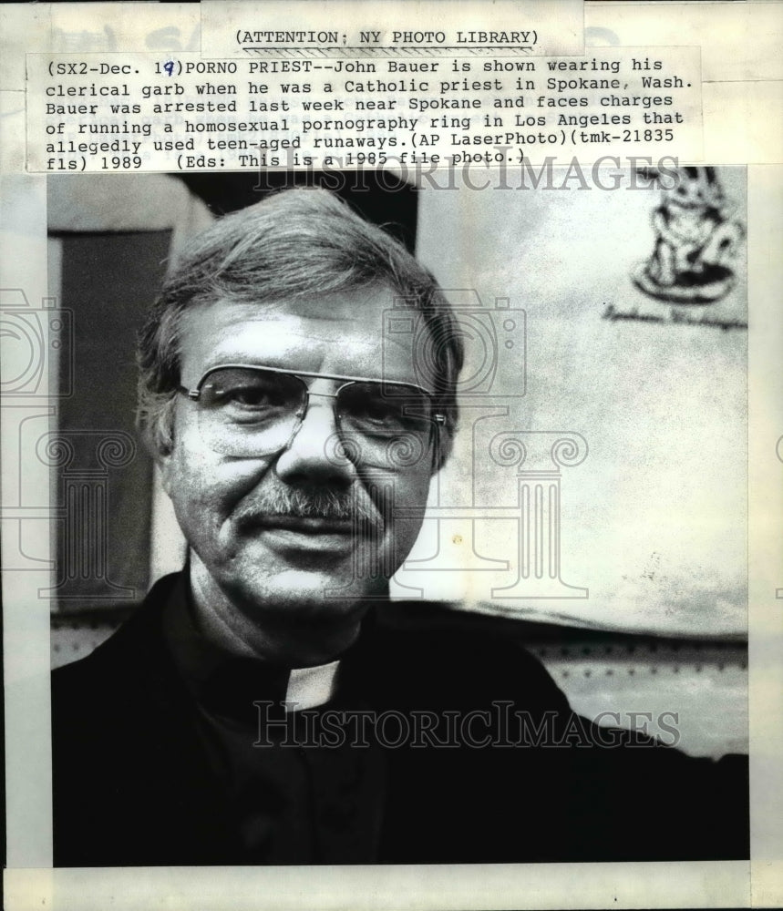 1985 Wire Photo Catholic Priest John Bauer, arrested for running a porn ring - Historic Images