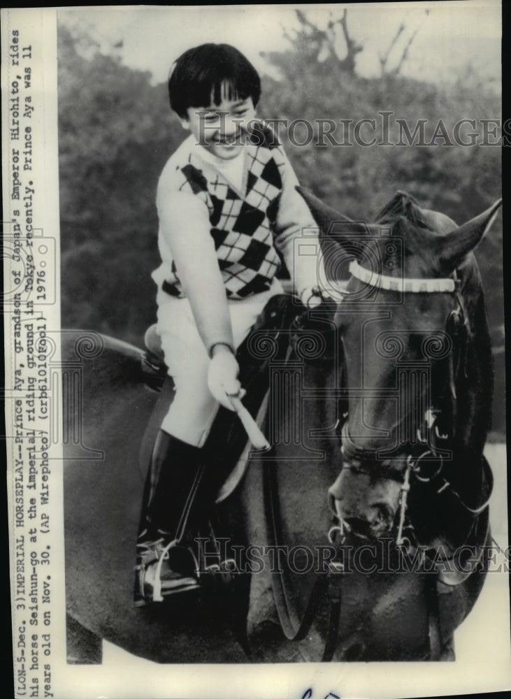 1976 Wire Photo Tokyo-Prince Aya, grandson of Japan&#39;s Emperor Hirohito on horse-Historic Images