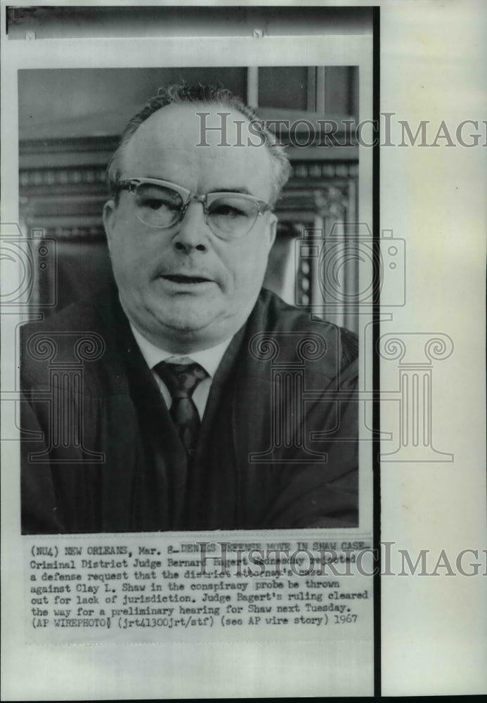 1967 Wire Photo Criminal District Judge Bernard Bagert  - Historic Images