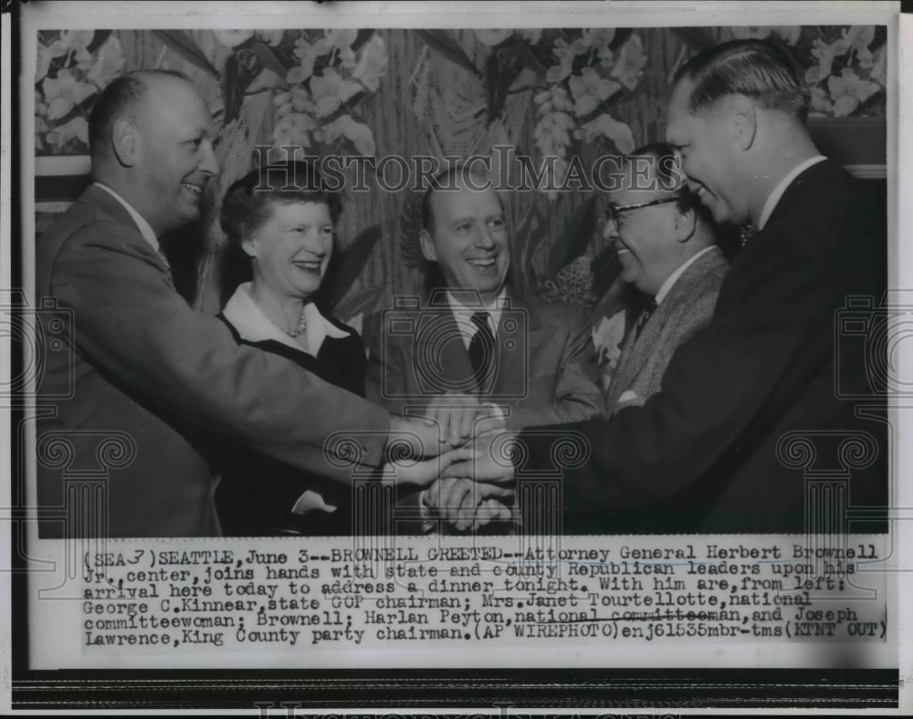 1955 Wire Photo Attorney General Herbert Brownell, Jr. with Republican Leaders - Historic Images