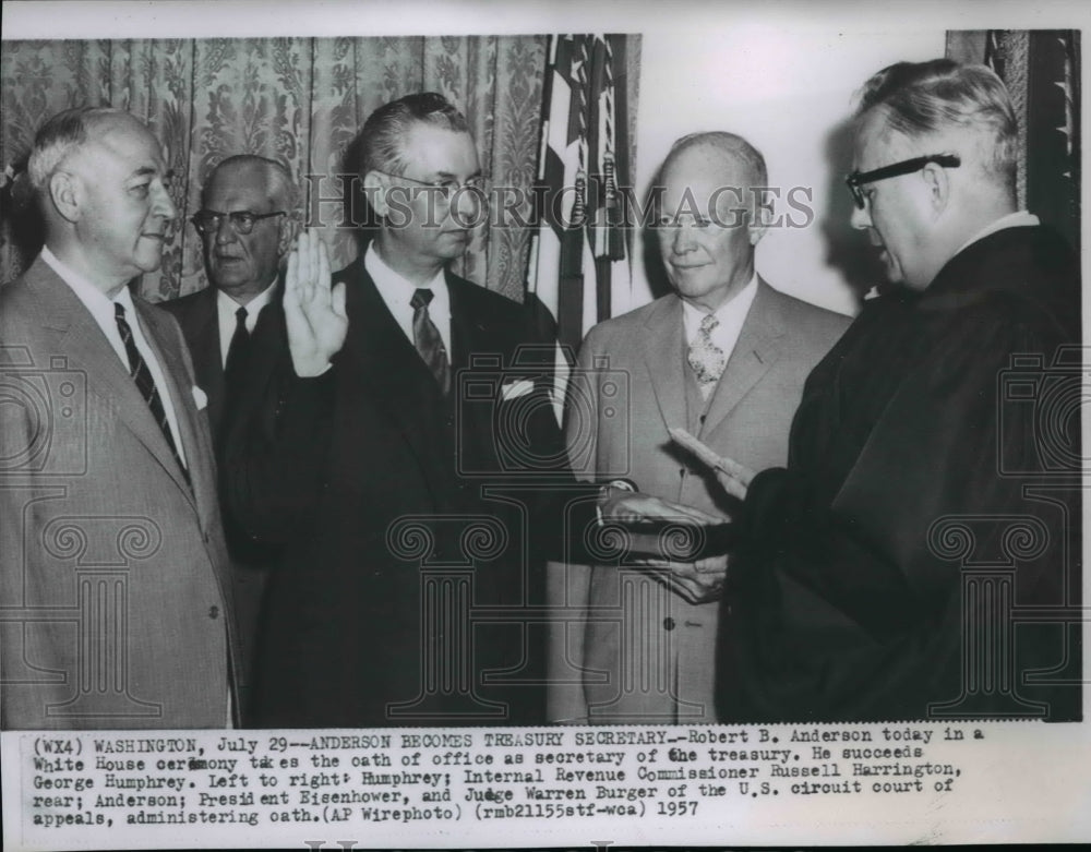 1957 Wire Photo Robert B Anderson takes oath as Secretary of Treasury - Historic Images